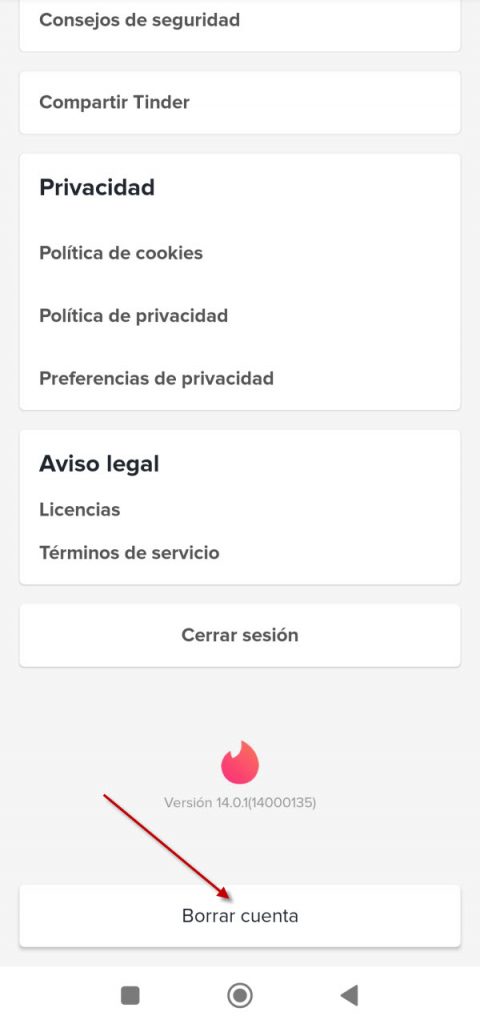 borrar cuenta Tinder